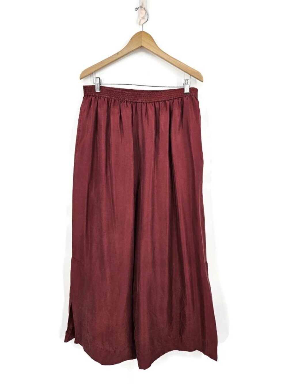 NWT Vtg 90s Express Silk Palazzo Pants Womens L Wine Elastic Waist